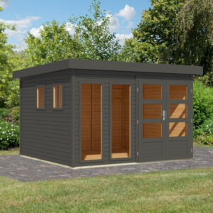 Abri de jardin toit plat 9,24m² en bois gris 19mm - Lahar 6 - Karibu