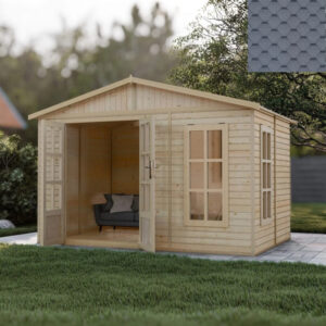 Bureau de jardin - 303x199cm - avec plancher et bardeaux bitumineux gris - Timbela