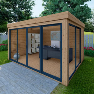 Bureau de jardin en bois massif 11,8m² - madriers 40mm traités teinté marron Gardy Shelter
