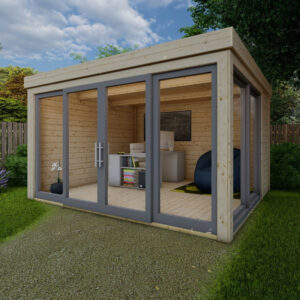 Bureau de jardin en bois massif 11,8m² - madriers 40mm Gardy Shelter