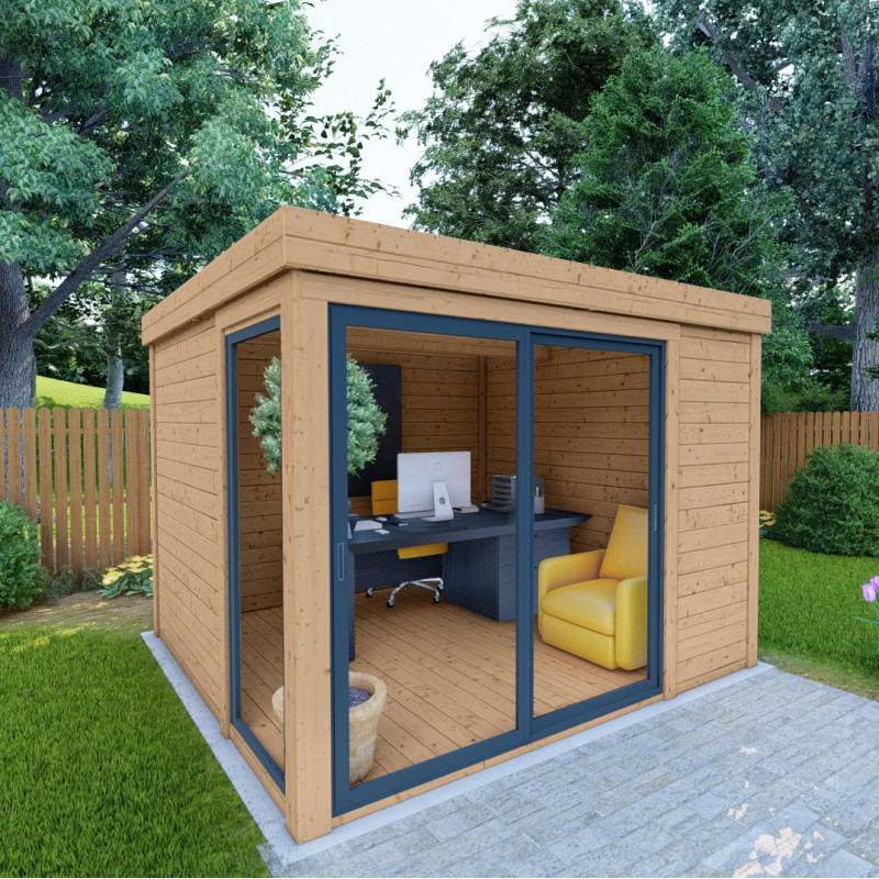Bureau de jardin en bois massif 8,88m² - madriers 40mm traités teintés marron Gardy Shelter
