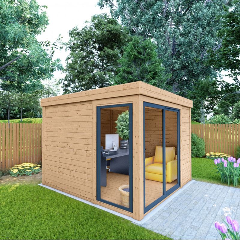 Bureau de jardin en bois massif 8,88m² - madriers 40mm traités teintés marron Gardy Shelter