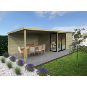 Bureau de jardin Tavira 12,25m² en bois traité 28mm avec terrasse- SOLID