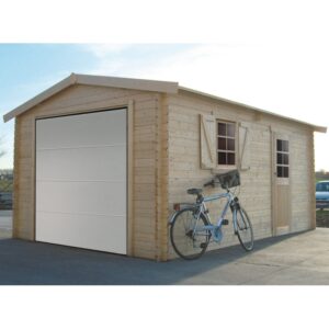 Garage 19,26m² avec porte sectionnelle motorisée madriers 40mm SOLID