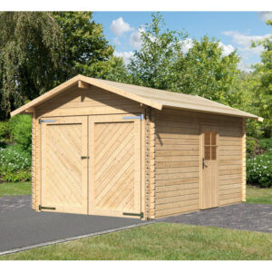 Garage en bois certifié 13,28m² – madriers 28mm - Karibu