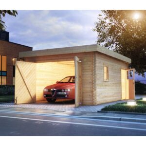 Garage en bois massif 20,78m² toit plat – madriers 40mm - Karibu