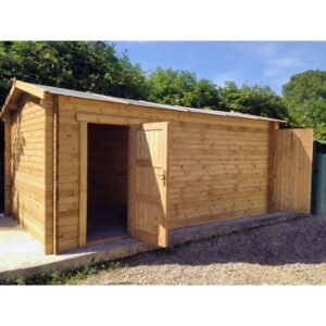 garage en bois massif 40mm traite teinte marron gardy shelter
